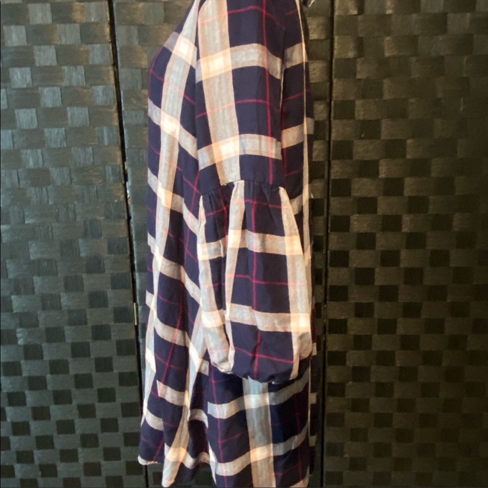 Cute puffed sleeve Copper Key Plaid Dress